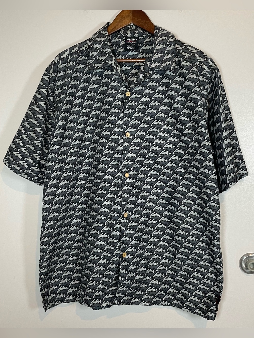 Y2K FUBU All Over Logo Size Medium Short Sleeve Button Up Shirt